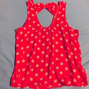Hot Pink Polka Dot Bow Tank Top Blouse